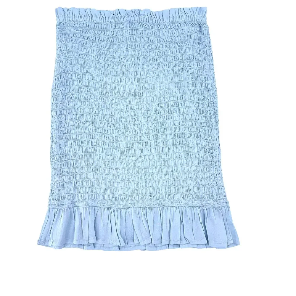 Roxy Tell Me Fitted Smocked Ruffle Hem Skirt Size XS Blue